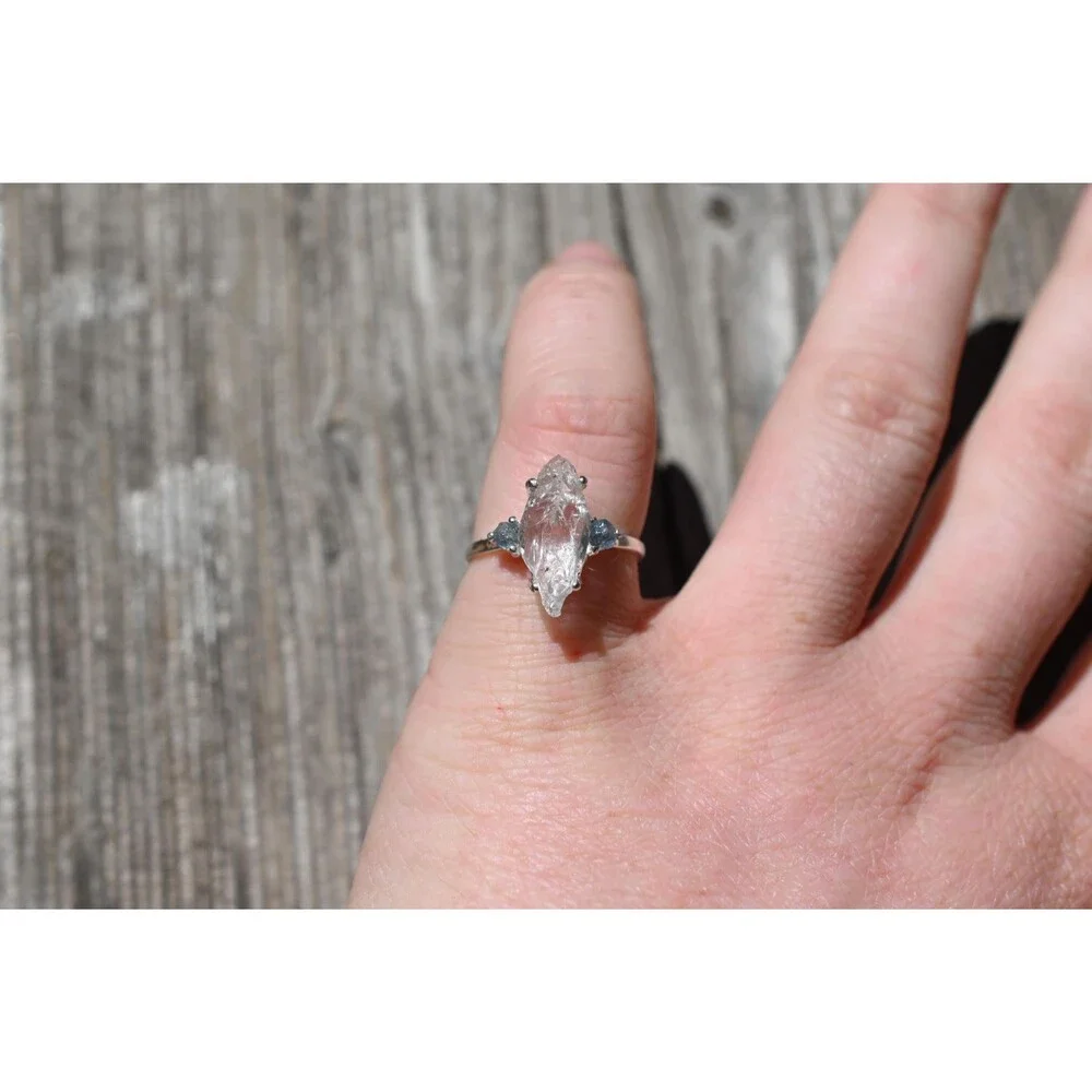 Engagement ring Montana sapphire and Lake County diamond  size 5 6 7 8 9 10 avel
